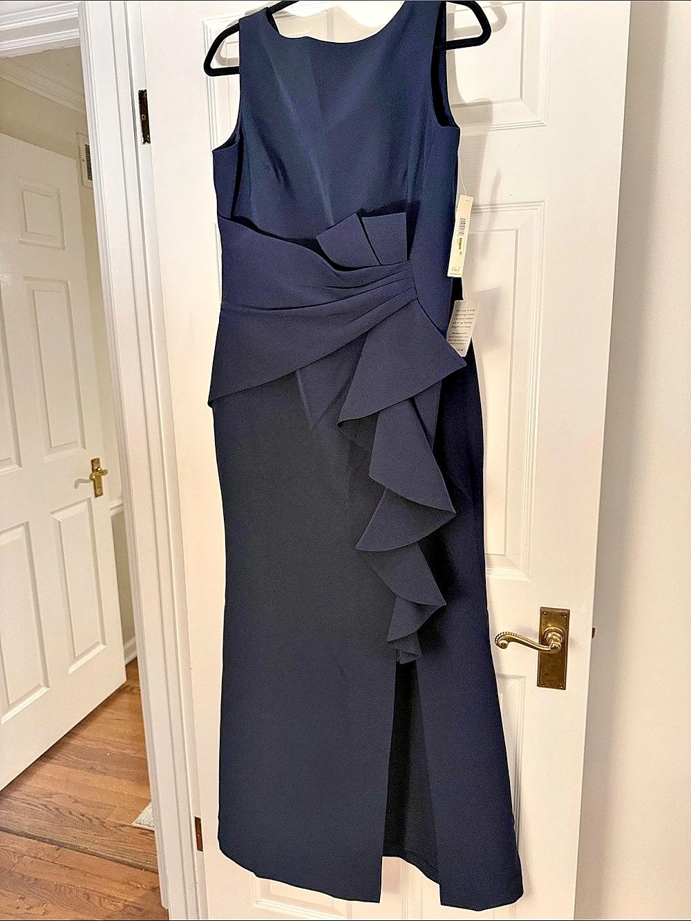 Eliza J Ruffle Front Gown Maxi Dress Blue Size 10 NWT